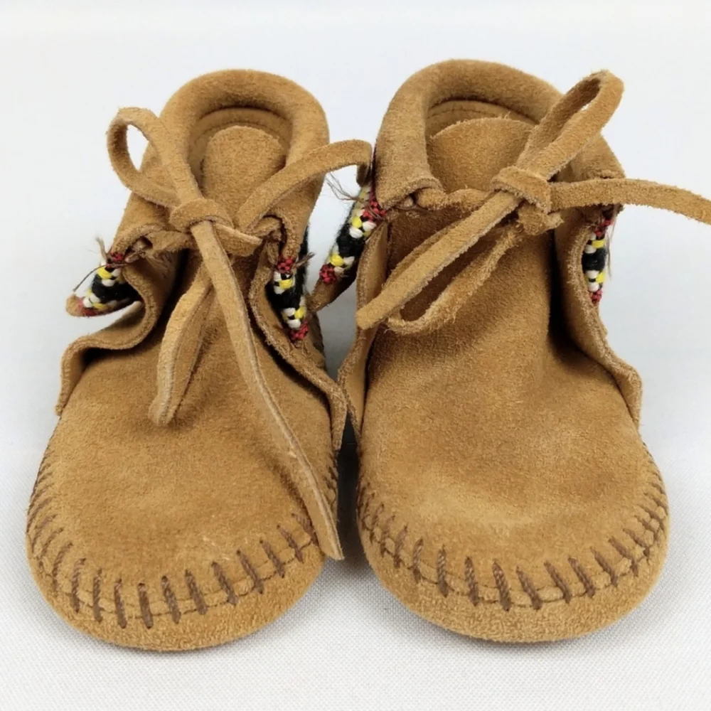 Minnetonka Moccasins Child's Suede & Woven Fabric Moccasins Vintage 12-18 months